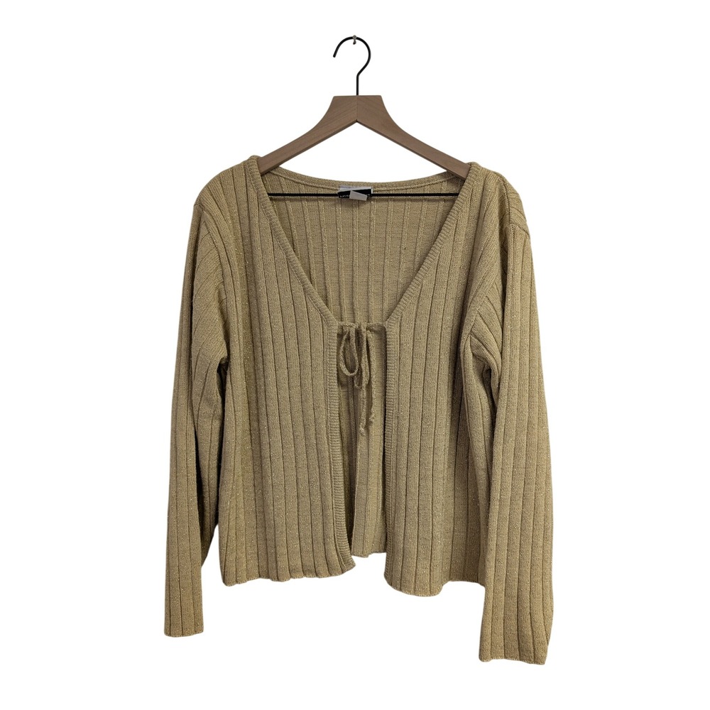 Vintage Y2K Fashion Bug Tie Front Cardigan Sweater Bratz 2000s Sparkle Gold L